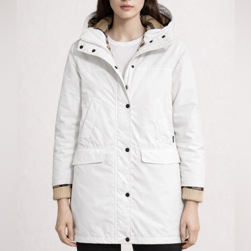 Burberry White Hooded Parka Puffer Jacket